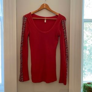 Free people orange waffle Henley